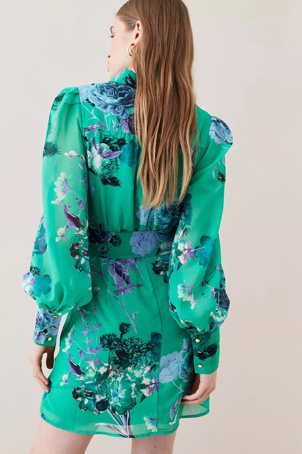 IRENE 半袖シャツ　Georgette Shirt Green Rose Georgette Belted Woven Shirt Dress | Karen Millen